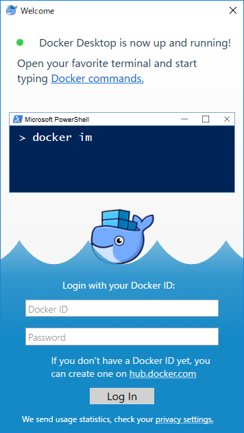 Docker Desktop初回起動時のログイン画面の画像